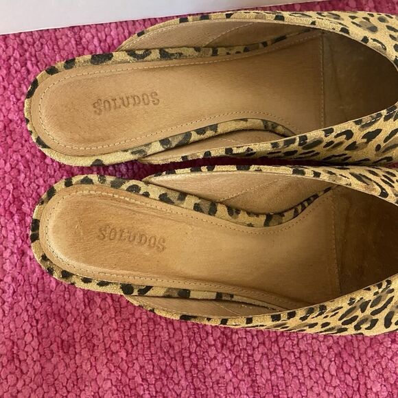 Soludos Heidi Block Heel Leopard Print Suede Mules Size 8.5 - Picture 6 of 11